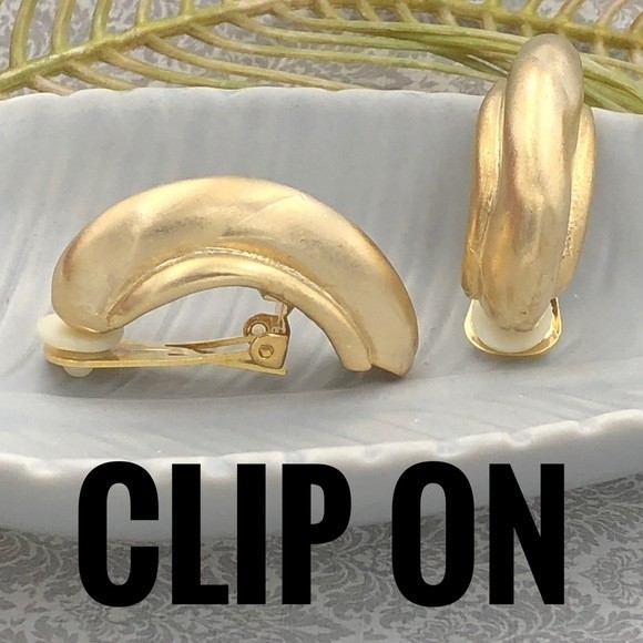 Gold Clip On Half Hoop Statement Earrings - Picture 1 of 4